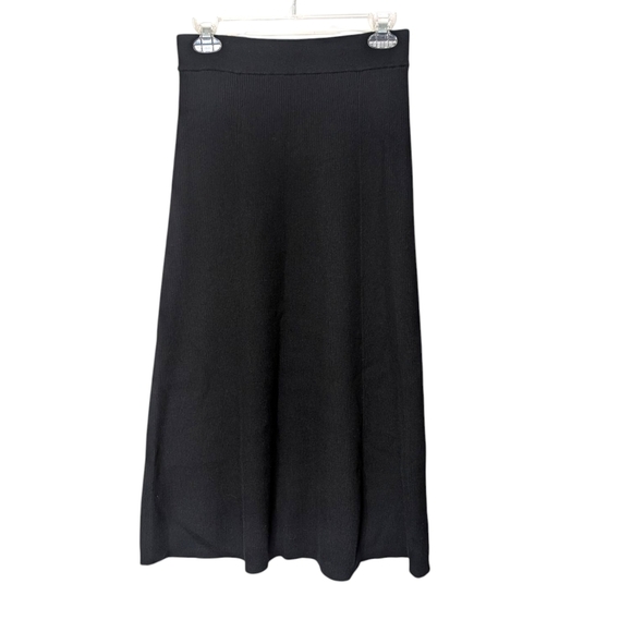 Madewell Black Ribbed Knit Merino Wool Blend A-line Timeless Maxi Skirt Small - Picture 7 of 7